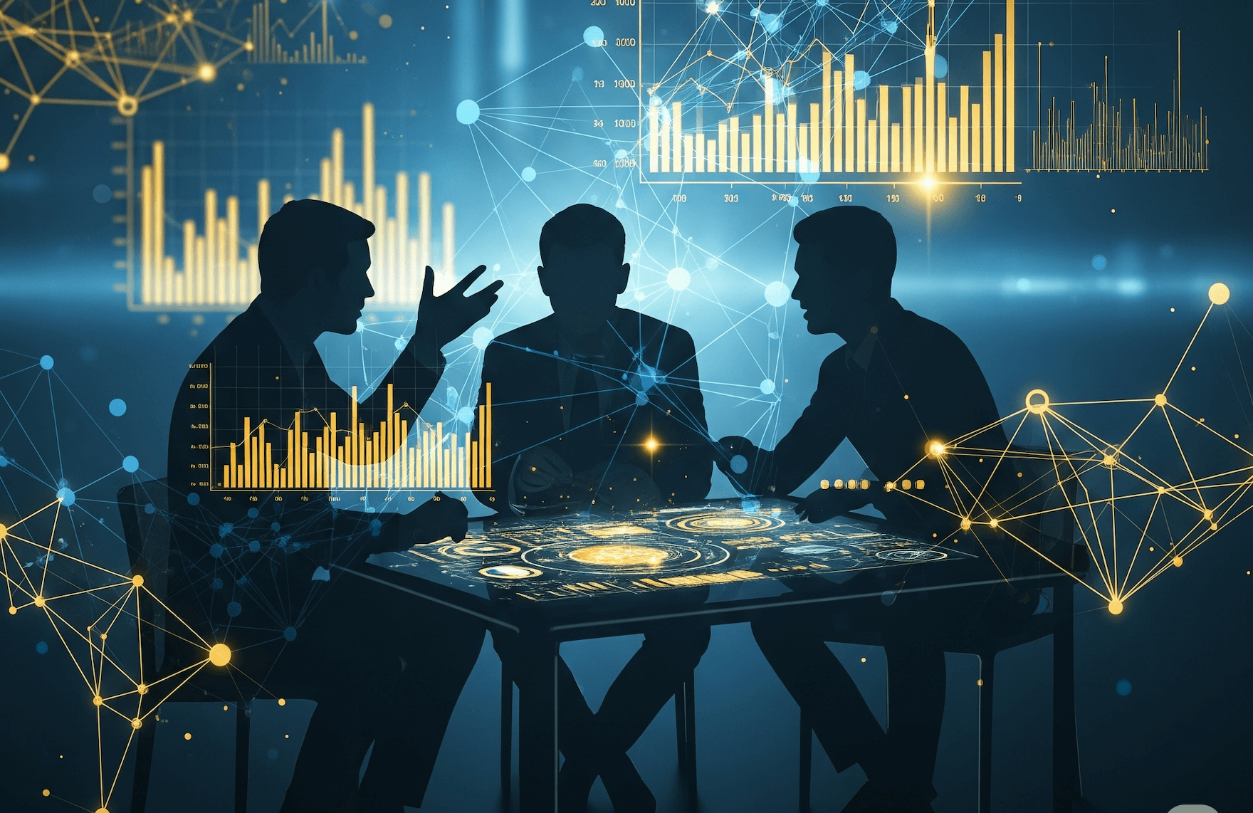 Leaders en technologie et stratégie collaborant dans un environnement moderne